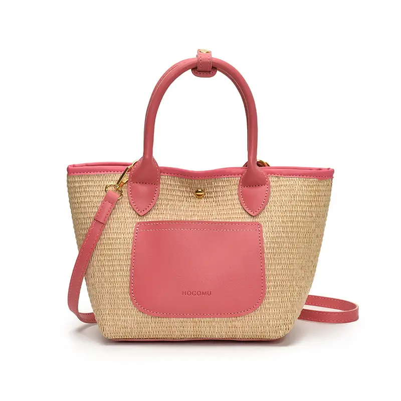Korean Style Pink Straw Bucket Bag 2025 - Image 3