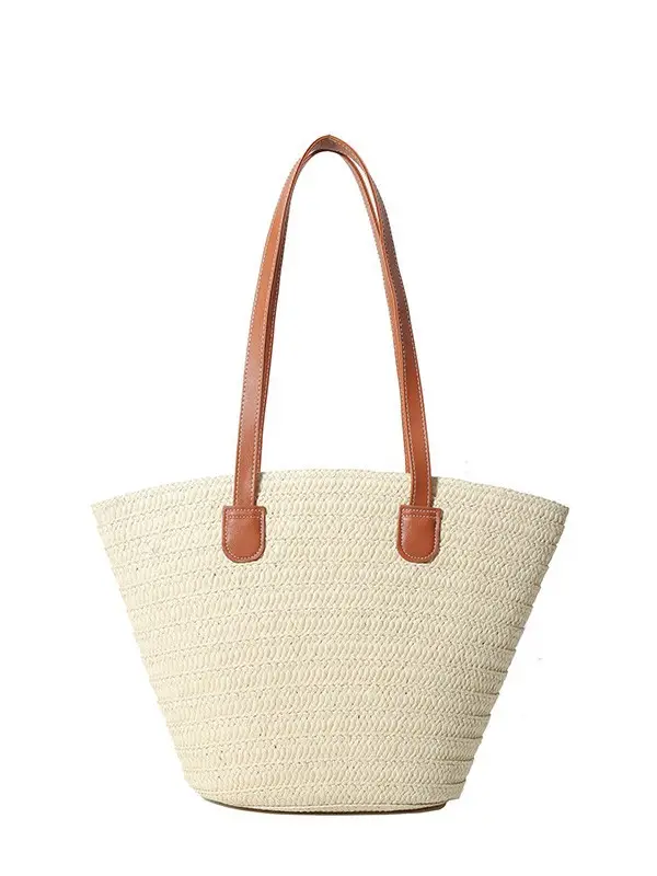 Large Straw Woven Bucket Bag for Beach Vacation & Travel - Image 7
