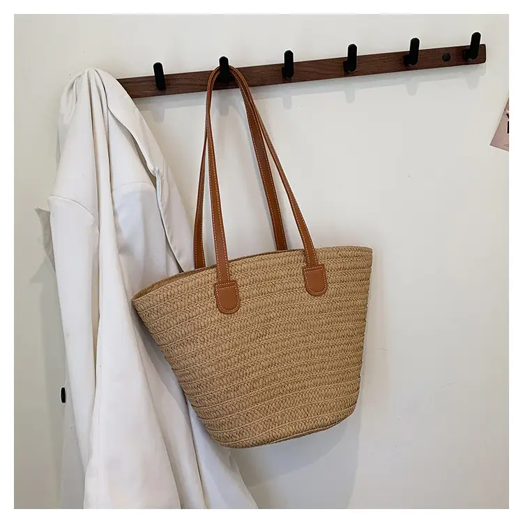 Large Straw Woven Bucket Bag for Beach Vacation & Travel — feature 19