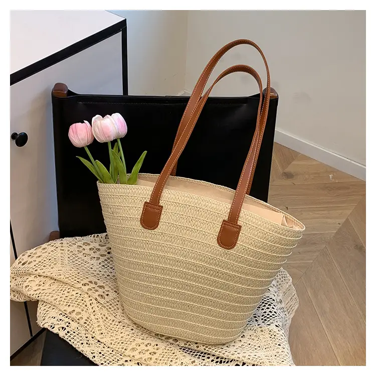 Large Straw Woven Bucket Bag for Beach Vacation & Travel — feature 20