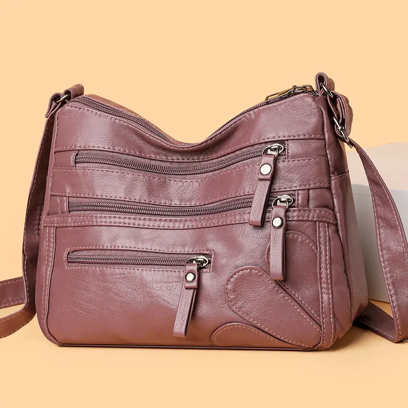 New Soft Leather Multi-Compartment Shoulder Bag Black