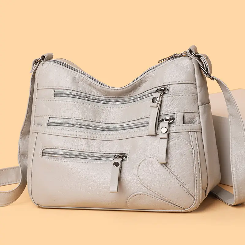 New Soft Leather Multi-Compartment Shoulder Bag Black