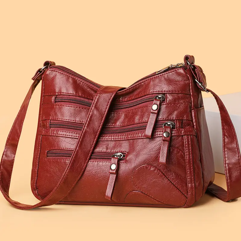 New Soft Leather Multi-Compartment Shoulder Bag Black