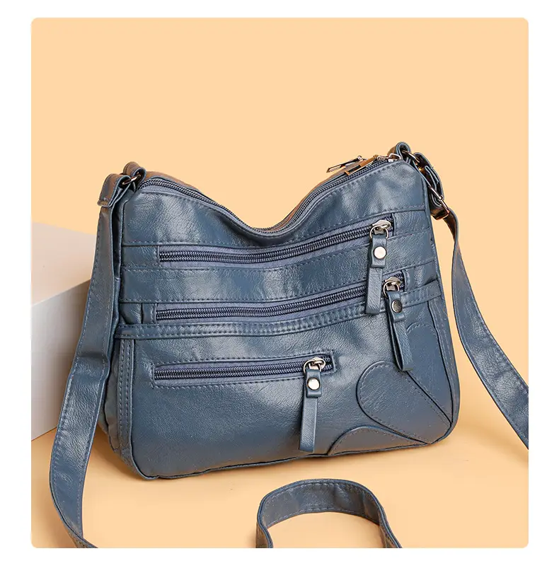 New Soft Leather Multi-Compartment Shoulder Bag Black — feature 11