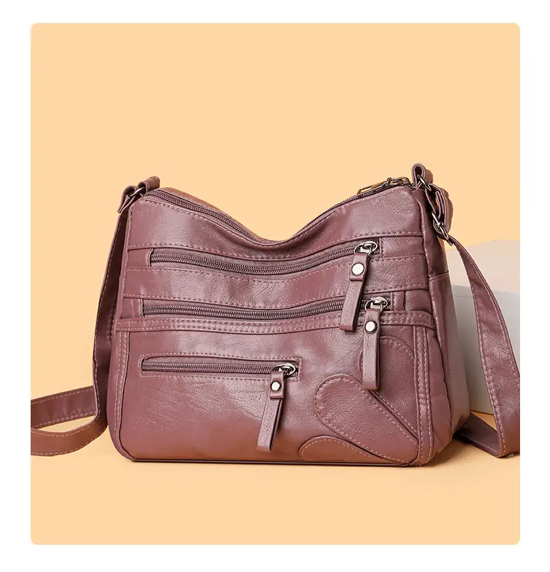 New Soft Leather Multi-Compartment Shoulder Bag Black — feature 12