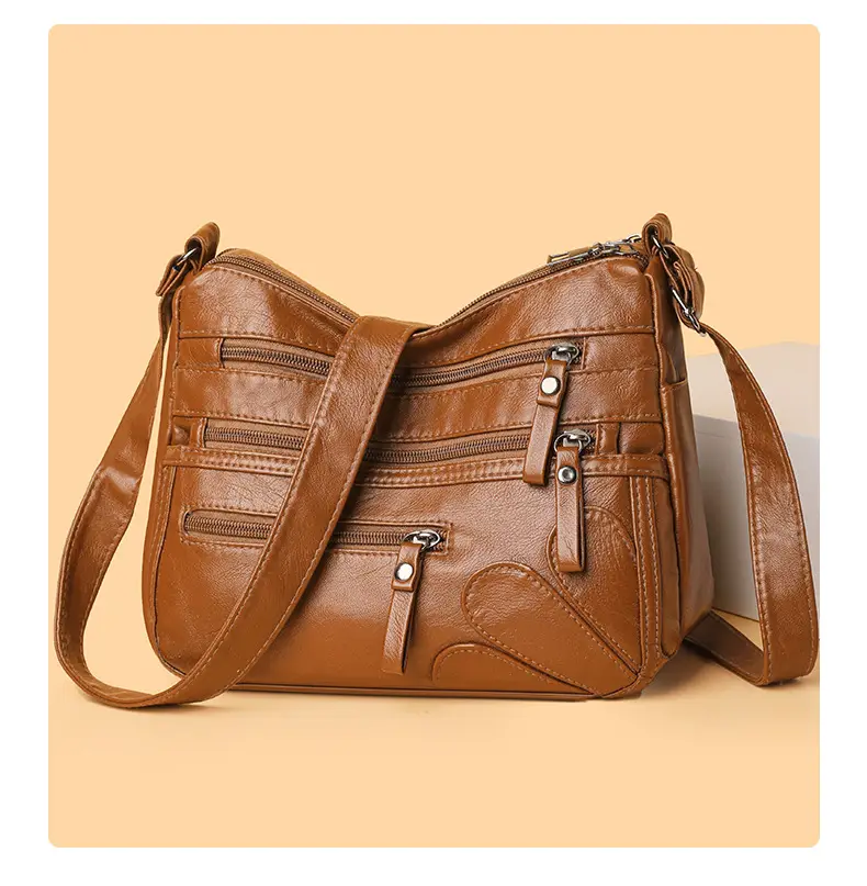 New Soft Leather Multi-Compartment Shoulder Bag Black — feature 13