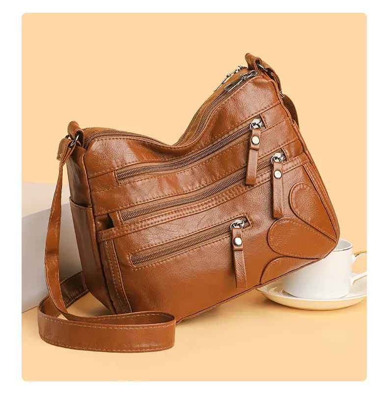 New Soft Leather Multi-Compartment Shoulder Bag Black — feature 14