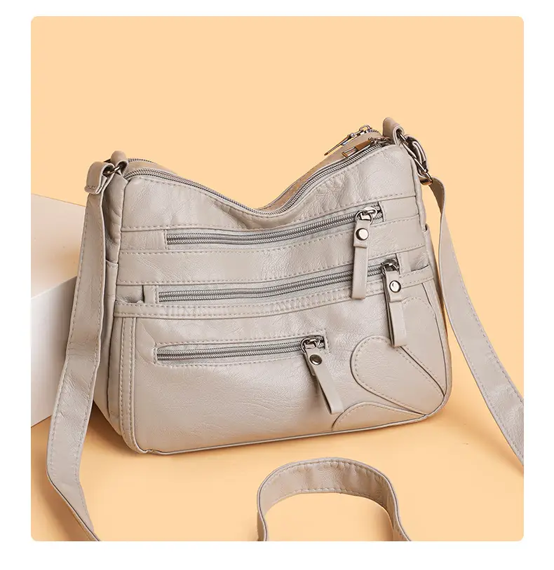New Soft Leather Multi-Compartment Shoulder Bag Black — feature 15