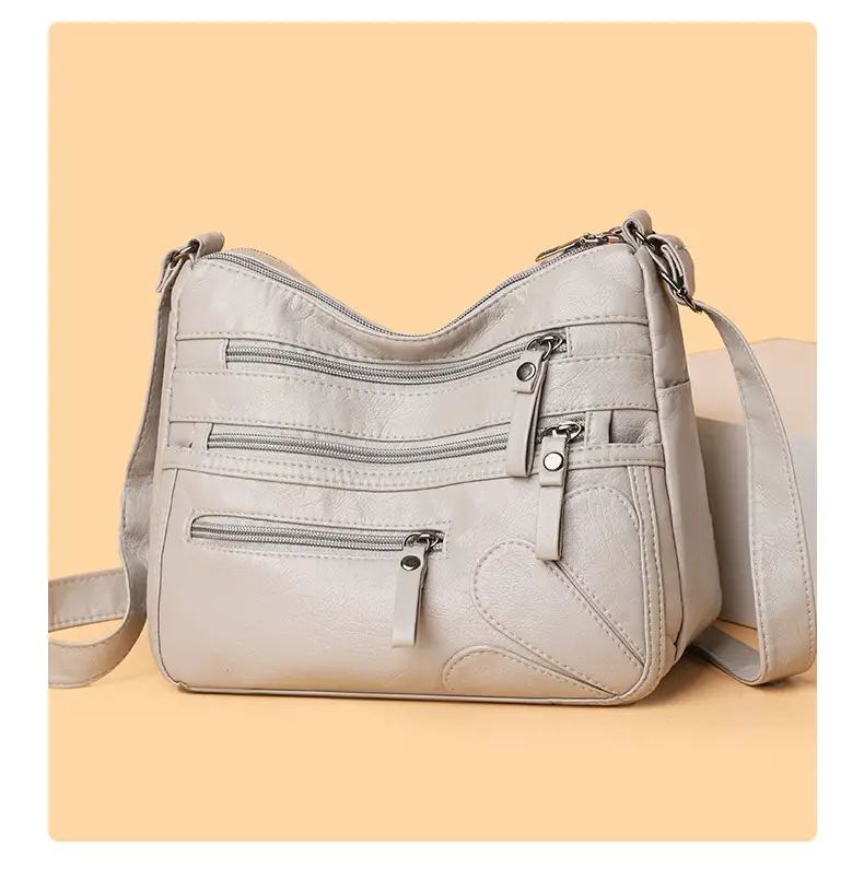New Soft Leather Multi-Compartment Shoulder Bag Black — feature 16