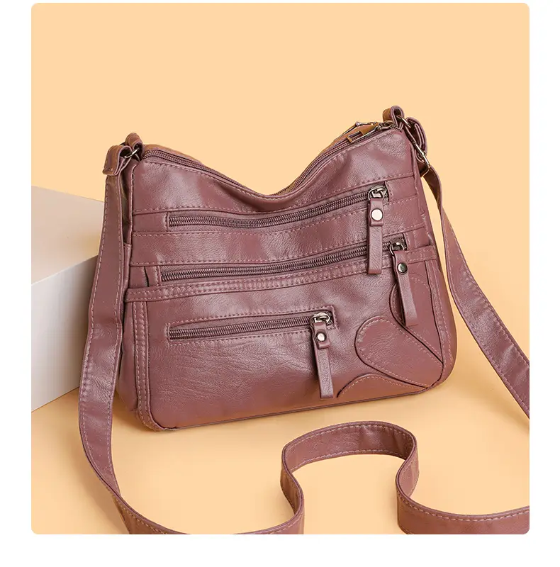 New Soft Leather Multi-Compartment Shoulder Bag Black — feature 18