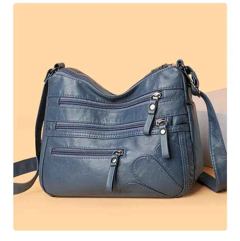 New Soft Leather Multi-Compartment Shoulder Bag Black — feature 19