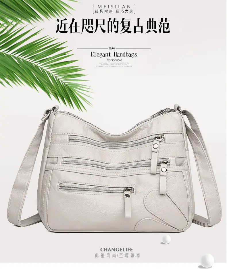 New Soft Leather Multi-Compartment Shoulder Bag Black — feature 2