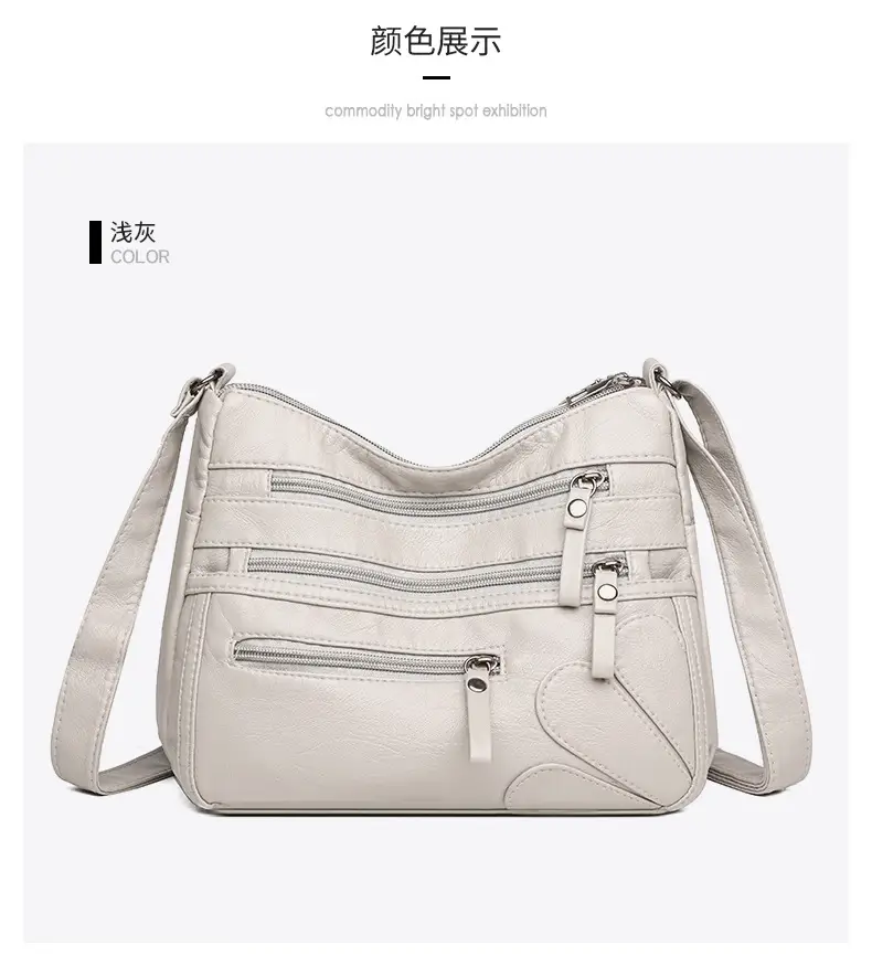 New Soft Leather Multi-Compartment Shoulder Bag Black — feature 26
