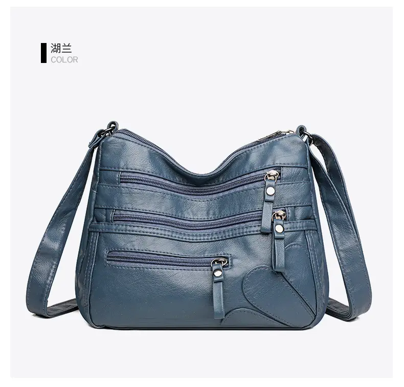New Soft Leather Multi-Compartment Shoulder Bag Black — feature 27