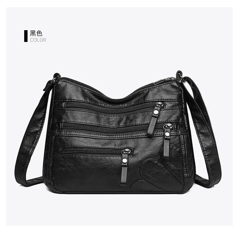 New Soft Leather Multi-Compartment Shoulder Bag Black — feature 28