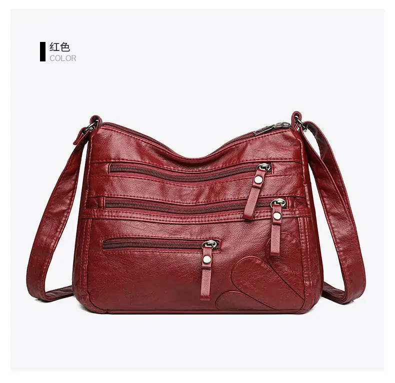 New Soft Leather Multi-Compartment Shoulder Bag Black — feature 29
