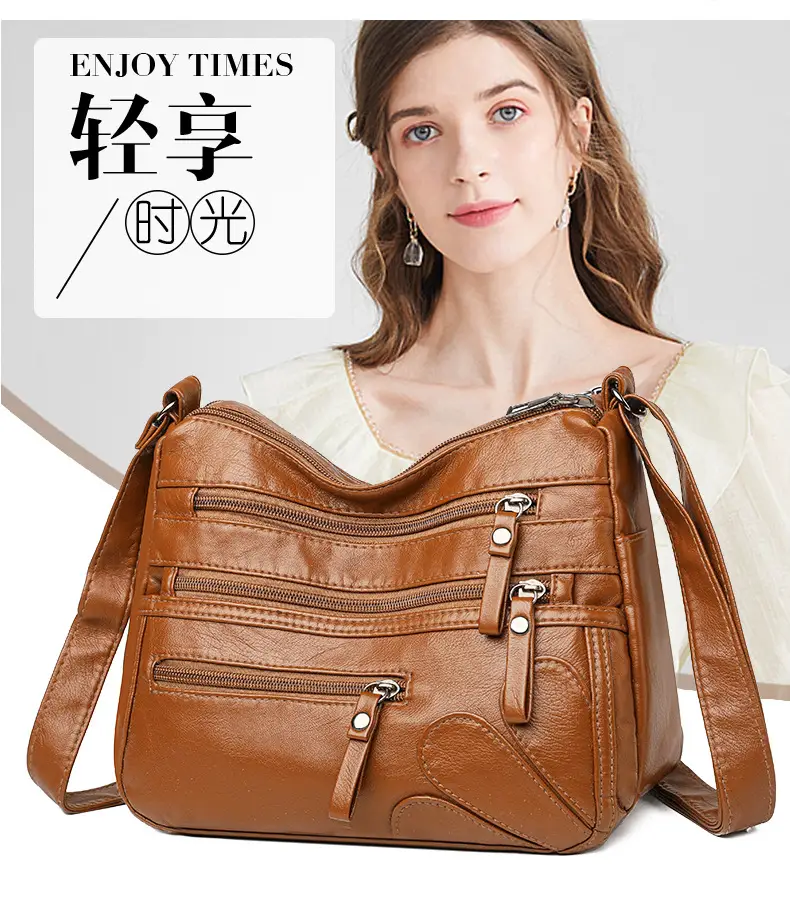 New Soft Leather Multi-Compartment Shoulder Bag Black — feature 3