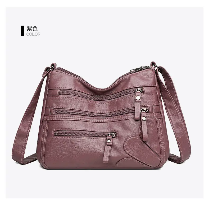 New Soft Leather Multi-Compartment Shoulder Bag Black — feature 30