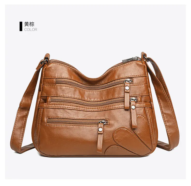 New Soft Leather Multi-Compartment Shoulder Bag Black — feature 31