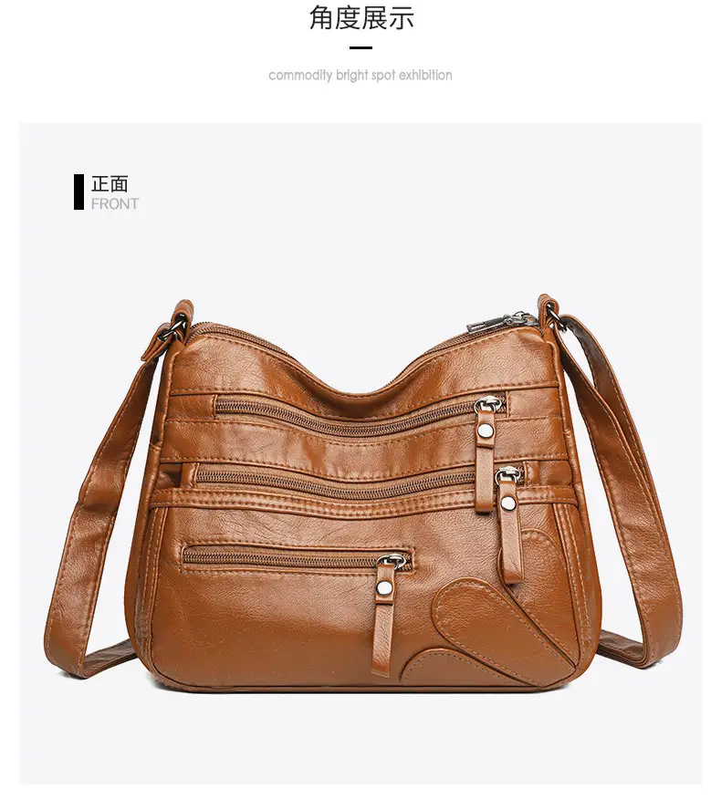 New Soft Leather Multi-Compartment Shoulder Bag Black — feature 32