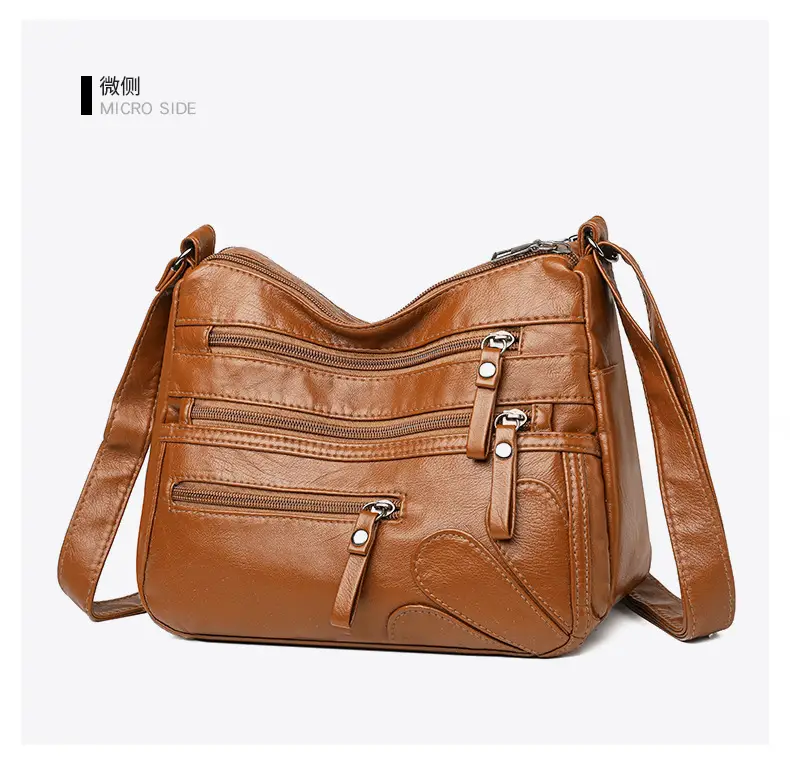 New Soft Leather Multi-Compartment Shoulder Bag Black — feature 33