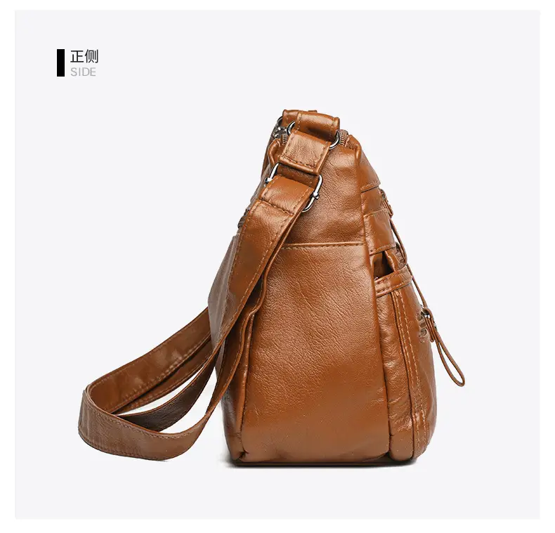 New Soft Leather Multi-Compartment Shoulder Bag Black — feature 34