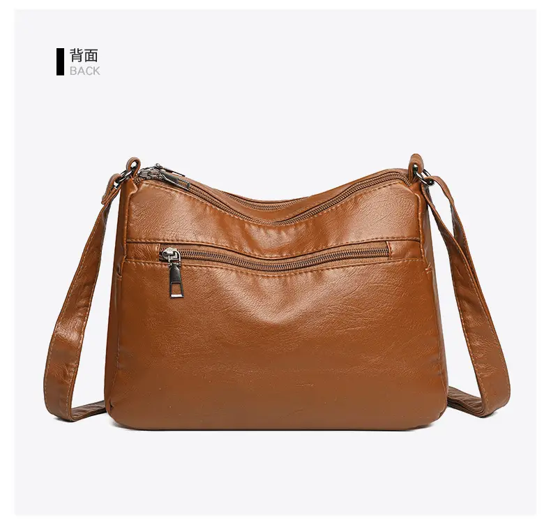 New Soft Leather Multi-Compartment Shoulder Bag Black — feature 35