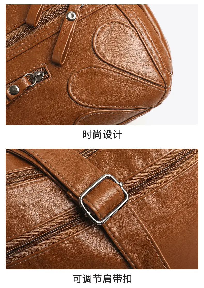New Soft Leather Multi-Compartment Shoulder Bag Black — feature 38