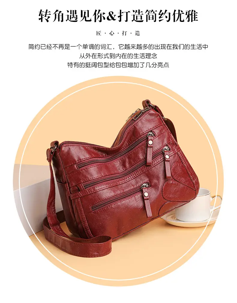 New Soft Leather Multi-Compartment Shoulder Bag Black — feature 4