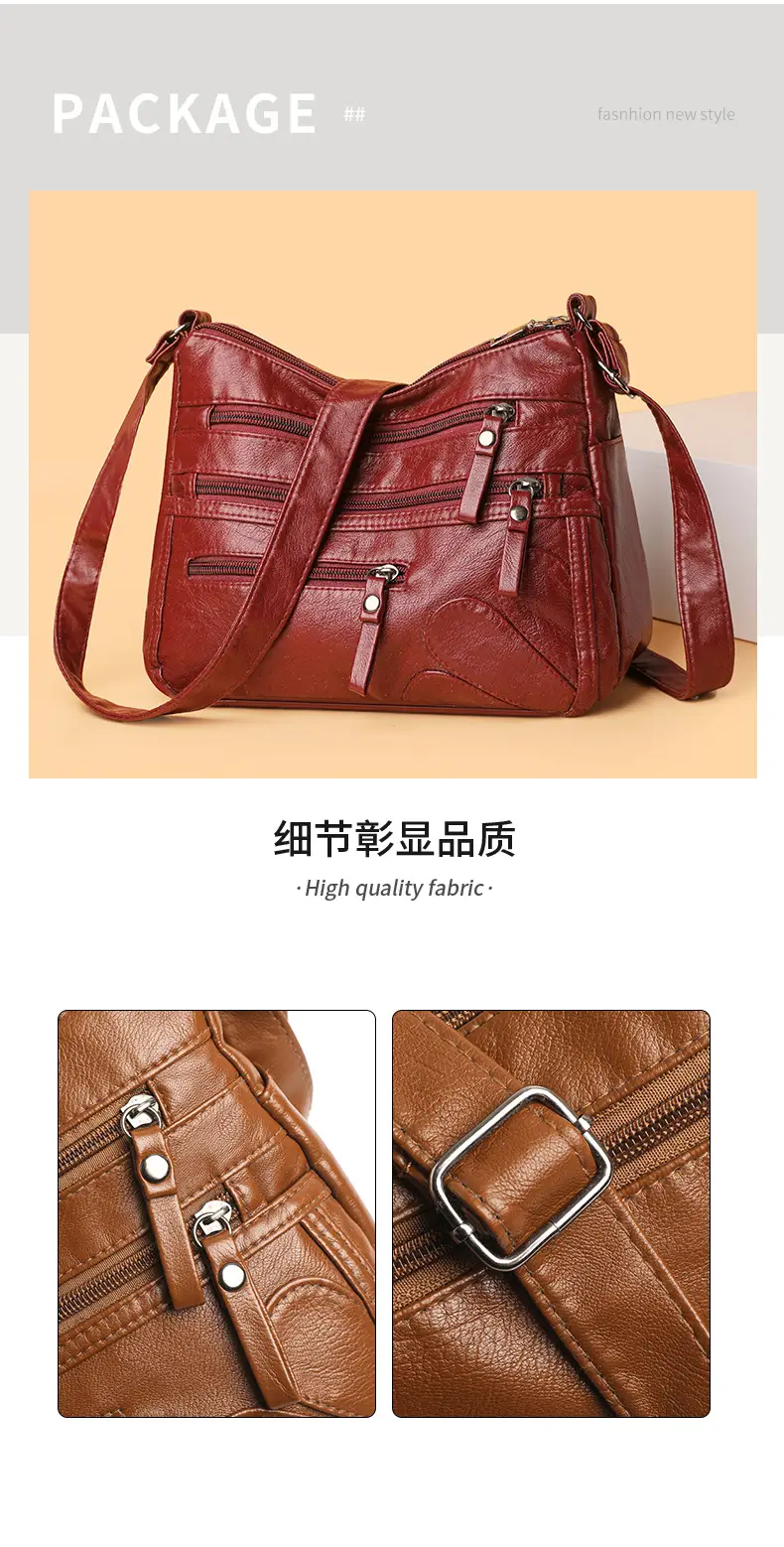 New Soft Leather Multi-Compartment Shoulder Bag Black — feature 6