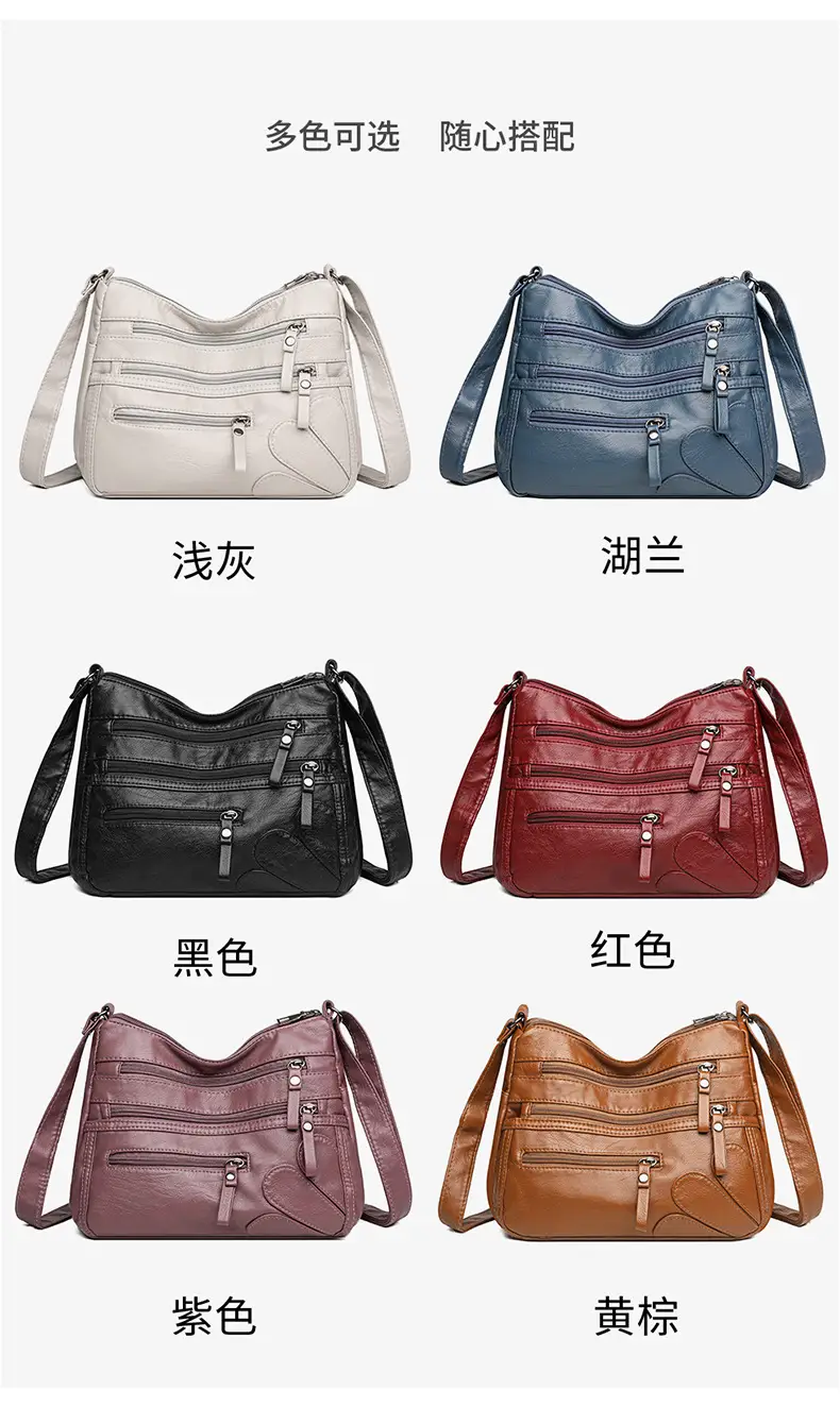 New Soft Leather Multi-Compartment Shoulder Bag Black — feature 7