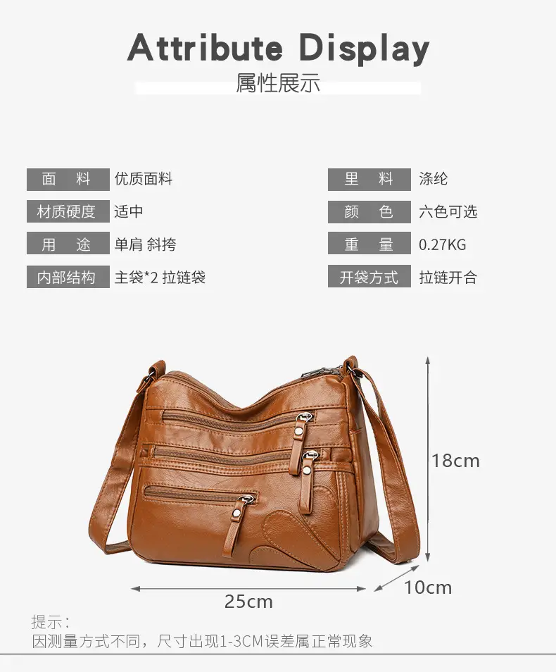 New Soft Leather Multi-Compartment Shoulder Bag Black — feature 8