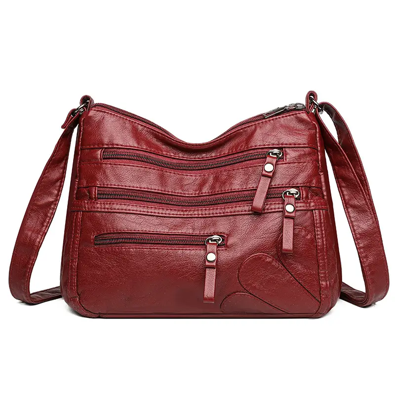 New Soft Leather Multi-Compartment Shoulder Bag Black