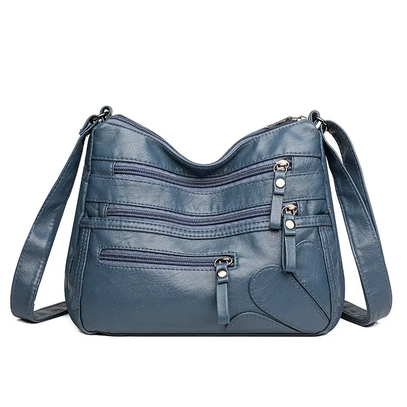 New Soft Leather Multi-Compartment Shoulder Bag Black