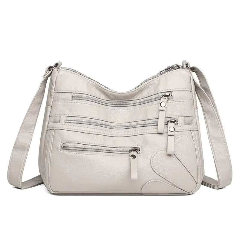 New Soft Leather Multi-Compartment Shoulder Bag Black
