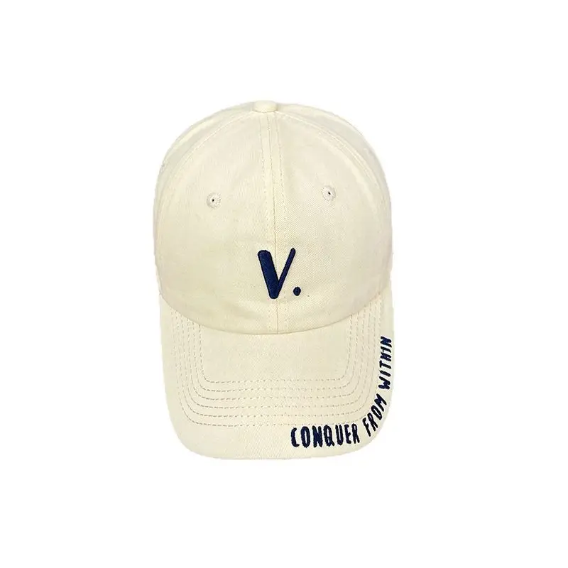 Women's White V-Embroidered Baseball Cap Summer