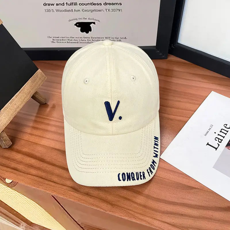 Women's White V-Embroidered Baseball Cap Summer — feature 17