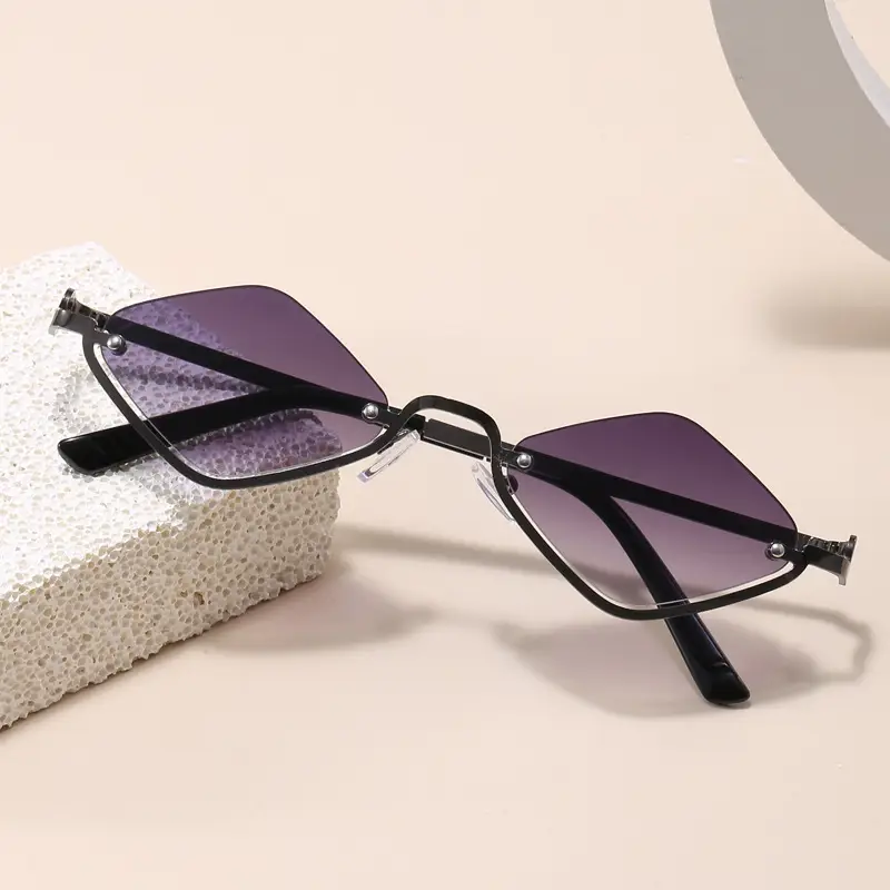 Half Frame Rhombus Sunglasses Women Metal 2026 - Image 12