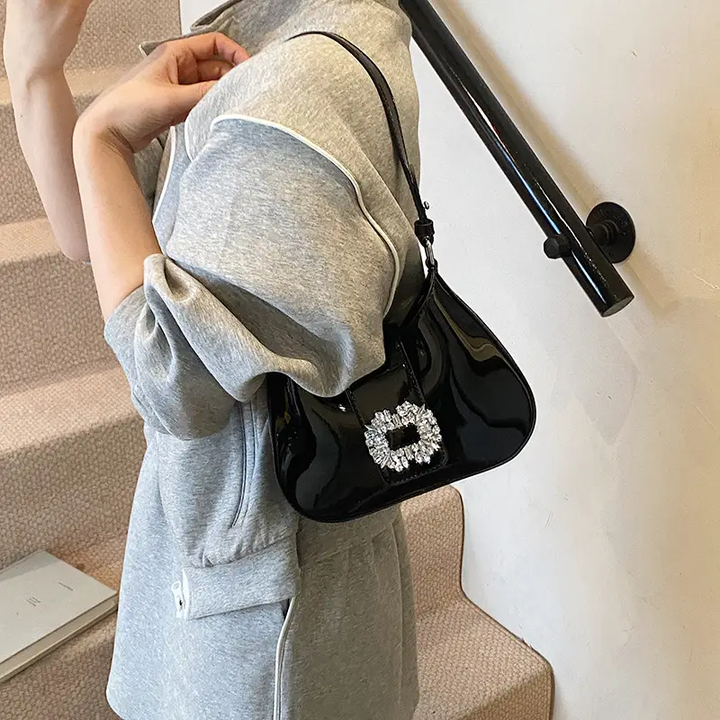 Women's Creamy Texture Shoulder Bag with Crystal Flower Decor