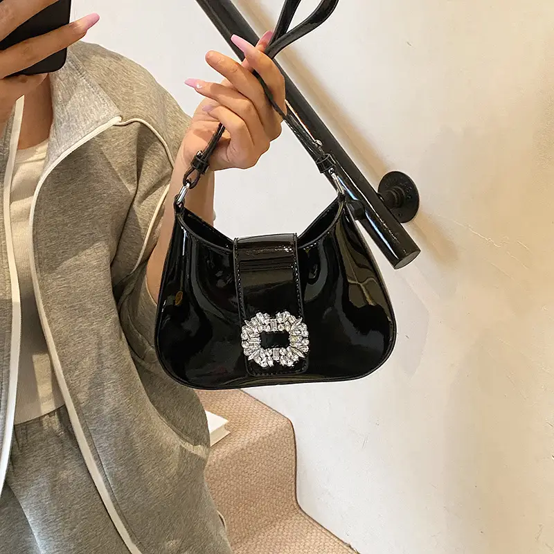 Women's Creamy Texture Shoulder Bag with Crystal Flower Decor