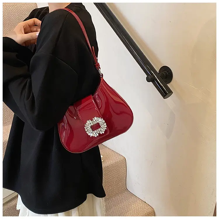 Women's Creamy Texture Shoulder Bag with Crystal Flower Decor — feature 14