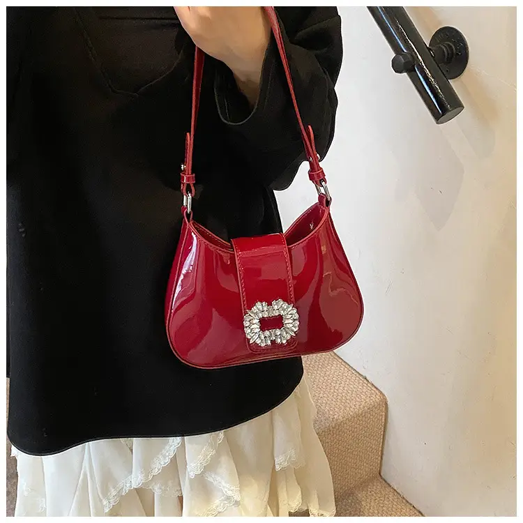Women's Creamy Texture Shoulder Bag with Crystal Flower Decor — feature 15