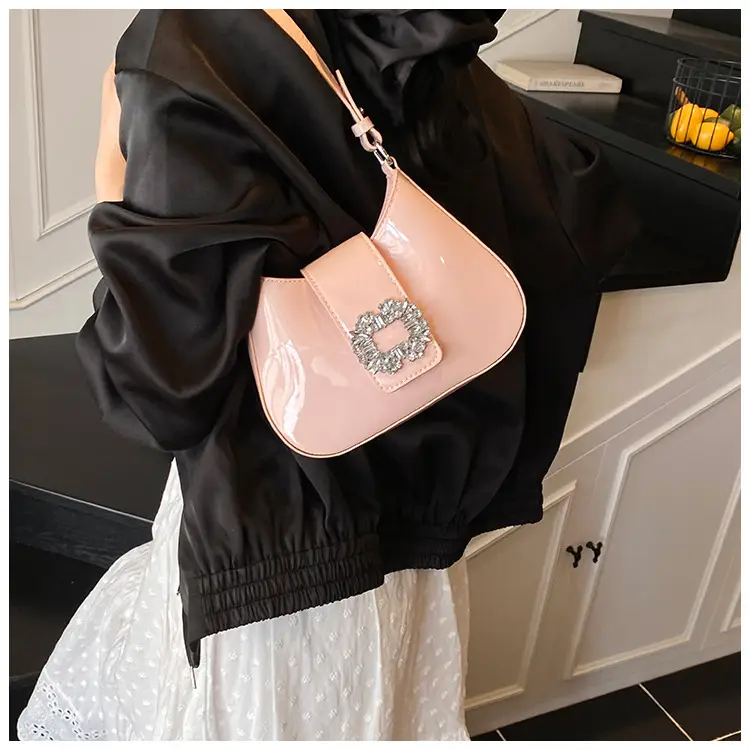 Women's Creamy Texture Shoulder Bag with Crystal Flower Decor — feature 17