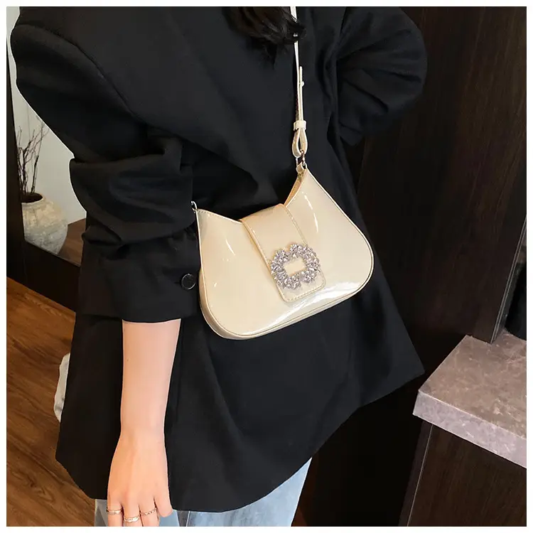 Women's Creamy Texture Shoulder Bag with Crystal Flower Decor — feature 19