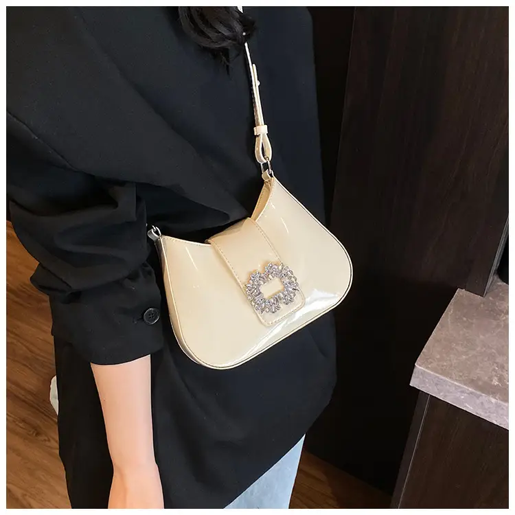 Women's Creamy Texture Shoulder Bag with Crystal Flower Decor — feature 21