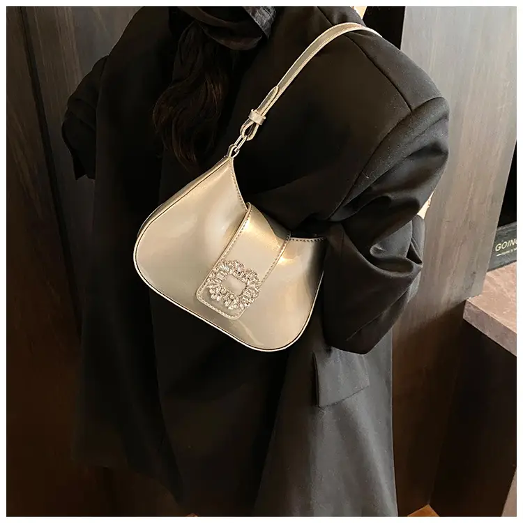 Women's Creamy Texture Shoulder Bag with Crystal Flower Decor — feature 22
