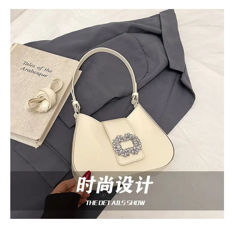 Women's Creamy Texture Shoulder Bag with Crystal Flower Decor — feature 4