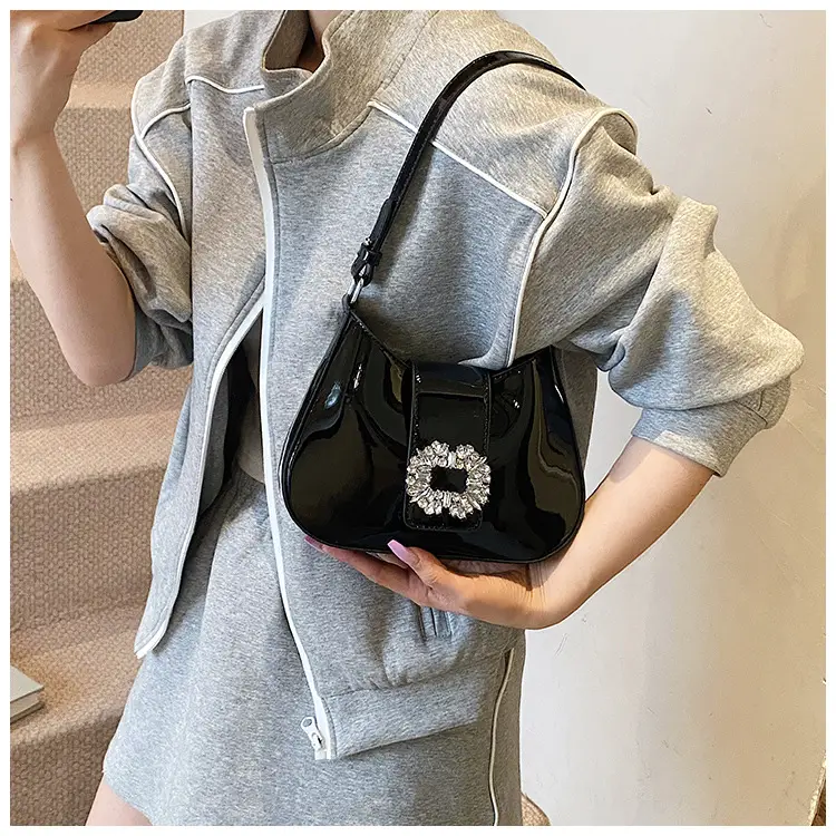 Women's Creamy Texture Shoulder Bag with Crystal Flower Decor — feature 7