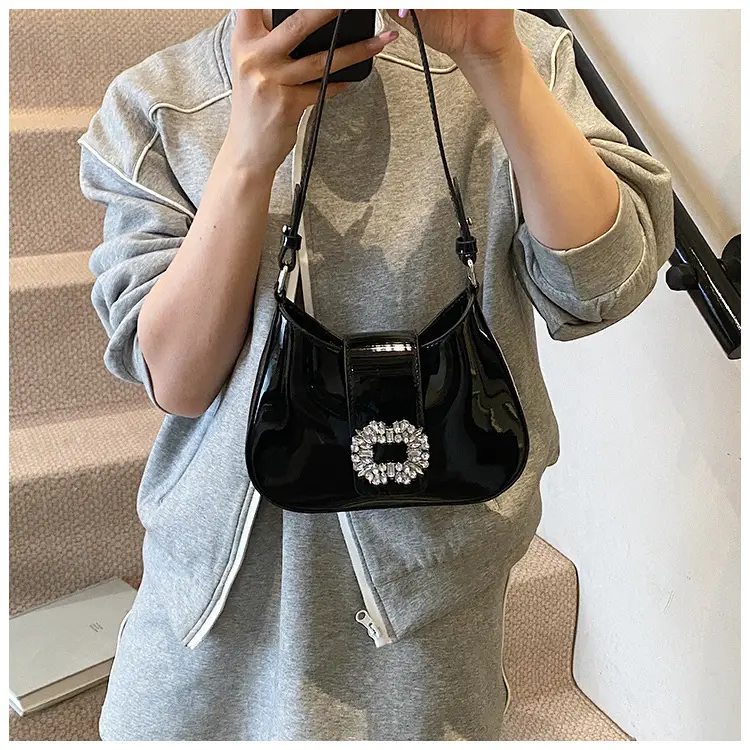 Women's Creamy Texture Shoulder Bag with Crystal Flower Decor — feature 9