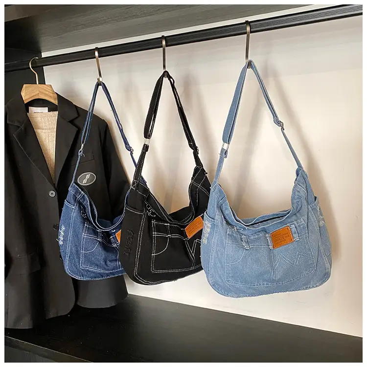 Denim Canvas Shoulder Crossbody Bag with Zip — feature 15